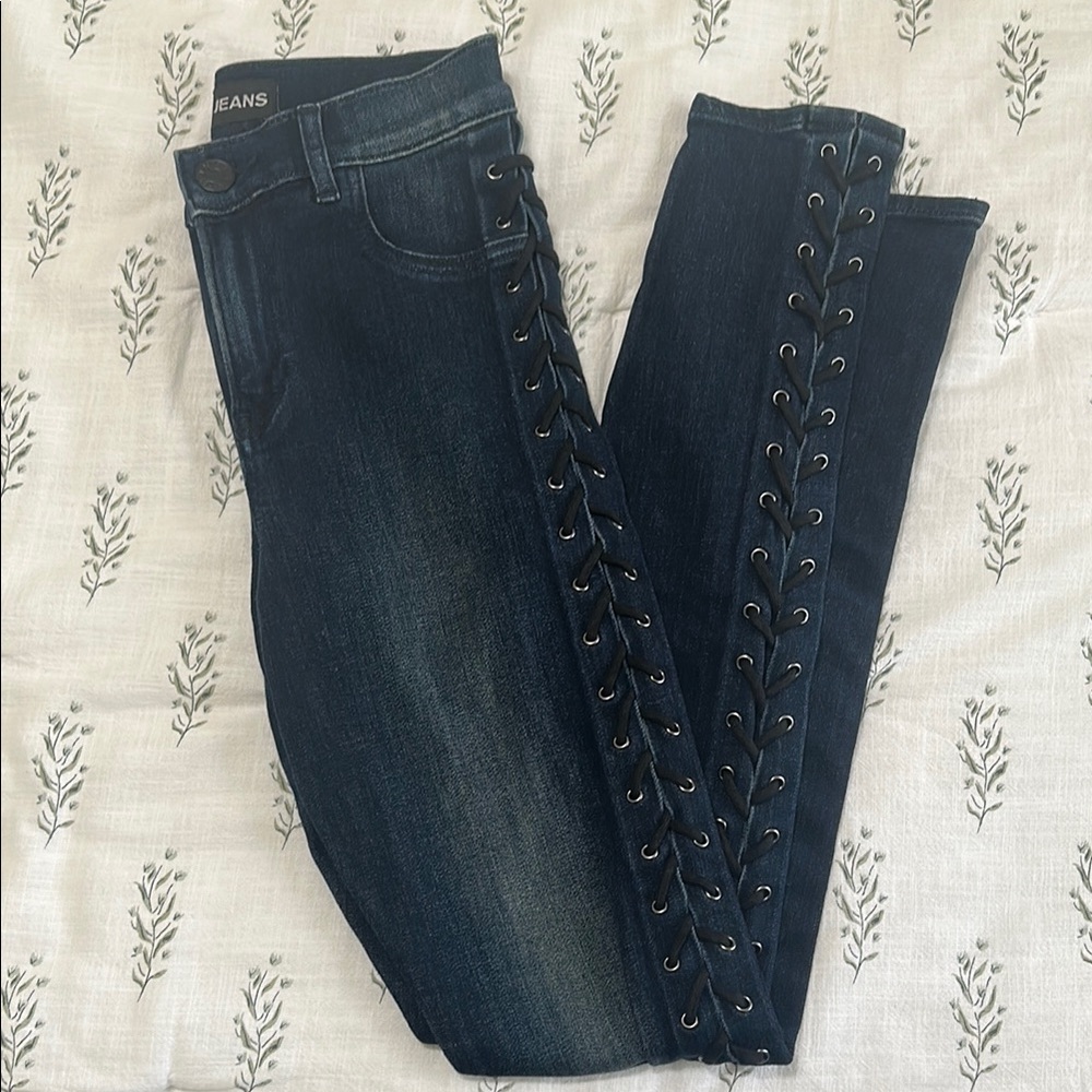 Express Dark Blue Lace-Up Women's Jeans